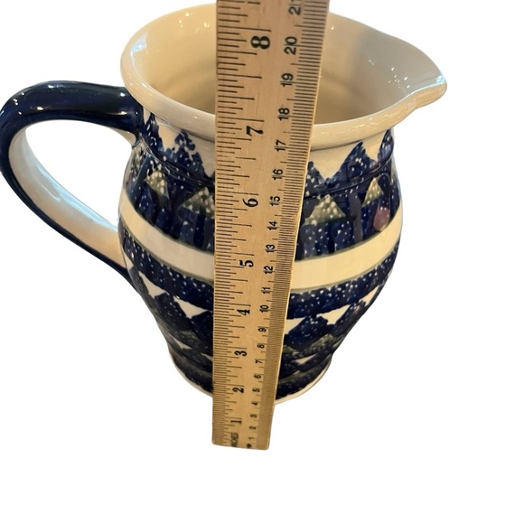 Boleslawiec Pitcher Jug Polish Pottery Blue Triangle Water Juice Tea Milk 32oz. - Picture 6 of 6